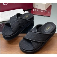 Luxurious Gucci Original GG Canvas Platform Slides Sandal with Cross Strap Black 2025 816798