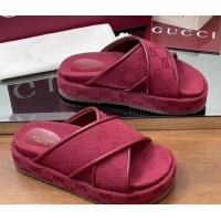 Perfect Gucci Original GG Canvas Platform Slides Sandal with Cross Strap Red 2025 816798