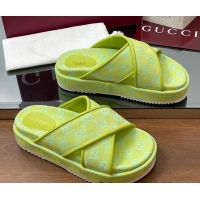 Popular Style Gucci Original GG Canvas Platform Slides Sandal with Cross Strap Neon Green 2025 816798