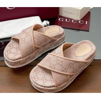 Cheap Price Gucci Original GG Canvas Platform Slides Sandal with Cross Strap Light Pink 2025 816798