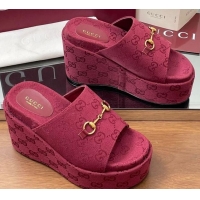 Good Product Gucci GG Canvas Wedge Slides Sandal 12cm with Horsebit Red 2025 816328