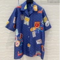 Affordable Price Louis Vuitton Printed Silk Shirt 042978 Blue 2025