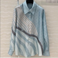 Popular Style Louis Vuitton Printed Silk Shirt 042982 Blue 2025