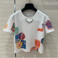 Traditional Specials Louis Vuitton Mahina Patch Print Crop Top T-shirt 1AHITK White 2025