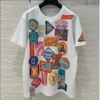Lowest Cost Louis Vuitton Travel Patch Print T-shirt 1AHISL White 2025