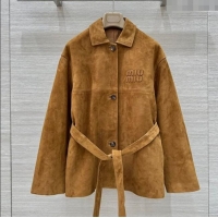 Market Sells Miu Miu Suede Lambskin Coat M0410 Khaki 2025