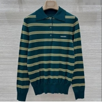 New Cheap Miu Miu Striped Cashmere and Silk Polo Shirt 1025 Green 2025