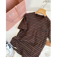 ﻿​Cheap Discount Miu Miu Striped Cotton T-Shirt 0411 Brown 2025