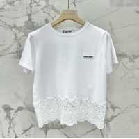 Well Crafted Miu Miu T-shirt with Lace M042828 White 2025