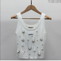 Super Quality Miu Miu Wool Vest with Strass 30073 White 2025