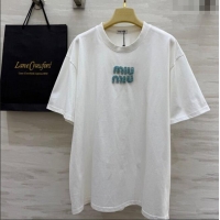 Grade Design Miu Miu Cotton White T-Shirt 042902 Green Logo 2025