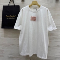 ​Low Cost Miu Miu Cotton White T-Shirt 042902 Pink Logo 2025