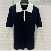 ​Hot Style Cheap Miu Miu Wool Blend Knit Polo Shirt 042981 Black 2025