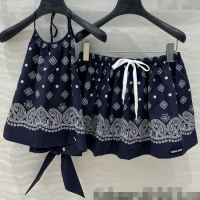 Cheap Price Miu Miu Paisley Printed Vest and Shorts Set 0429 Blue 2025
