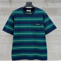 New Product Miu Miu Striped Cotton T-Shirt 30014 Green 2025