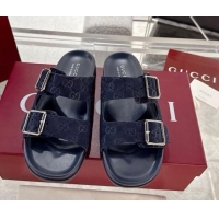 Unique Style Gucci GG Suede Flat Slides Sandal with Buckle Blue 2025 GG042302