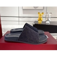 Trendy Design Gucci GG Suede Flat Slides Sandal with Wide Strap Dark Blue 2025 834941