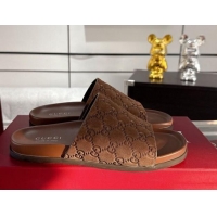 Stylish Gucci GG Suede Flat Slides Sandal with Wide Strap Brown 2025 834941