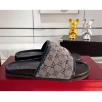 Best Price Gucci GG Padded Canvas Flat Slides Sandal with Wide Strap Grey 2025 838089