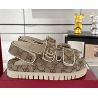 Durable Gucci GG Canvas Strap Sandals with Double G Beige 2025 816630