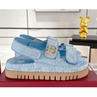 Fashion Gucci GG Canvas Strap Sandals with Double G Light Blue 2025 816630