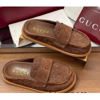 Trendy Design Gucci GG Suede Flat Mules with Double G Dark Brown 2025 817468