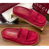 Best Product Gucci GG Suede Flat Mules with Double G Red 817468