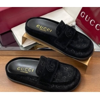 Durable Gucci GG Suede Flat Mules with Double G Black 817468