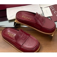 Good Looking Gucci GG Leather Flat Mules with Double G Burgundy 817468