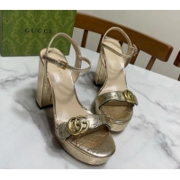 Good Quality Gucci Leather Wave Platform Sandals 12cm Gold 2025 GG042304