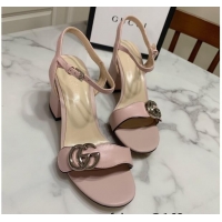 Luxury Gucci Leather Wave Heel Sandals 7cm Light Pink 2025 GG042304