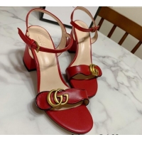 Grade Gucci Leather Wave Heel Sandals 7cm Red 2025 GG042304
