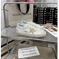 ​Best Grade Golden Goose Super-Star Sneakers in White Leather with Gold Glitter Star and Tab 530015