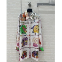 Well Crafted Hermes Chevaloscope Silk Long Shirt 1009 White/Purple 2025
