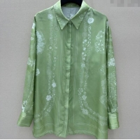 Luxury Classic Hermes Brides de Gala en Fleurs Silk Shirt 11017 Green 2025