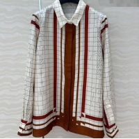 New Stylish Hermes Coaching Deja Vu Silk Shirt 30047 White/Orange 2025