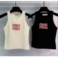 Market Sells Miu Miu Cotton Vest with Pink Beads Logo 0116 White/Black 2025