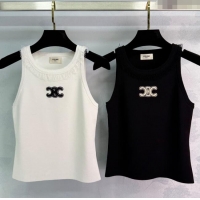 Super Quality Celine Cashmere Vest with Fringe 1031 White/Black 2025