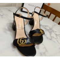 Stylish Gucci Leather Wave Heel Sandals 7cm Black 2025 GG042304