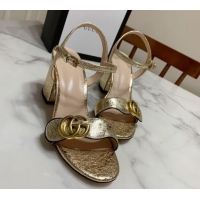 Sumptuous Gucci Leather Wave Heel Sandals 7cm Gold 2025 GG042304