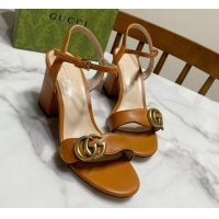 Buy Luxury Gucci Leather Wave Heel Sandals 7cm Brown 2025 GG042304