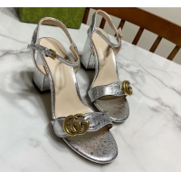 Expensive Gucci Leather Wave Heel Sandals 7cm Silver 2025 GG042304