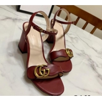Fashion Gucci Leather Wave Heel Sandals 7cm Burgundy 2025 GG042304