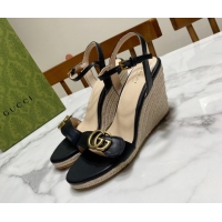 Top Grade Gucci Wave Leather Wedge Espadrille Sandals 10cm Black 2025 GG042304