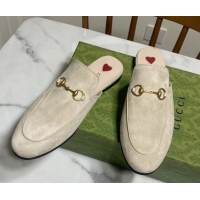 Luxurious Gucci Princetown Suede Flat Slippers Pale Grey 2025 557730