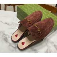 Most Popular Gucci Princetown Suede Flat Slippers Dark Brown 2025 557730