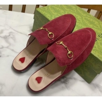 Pretty Style Gucci Princetown Suede Flat Slippers Burgundy 2025 557730