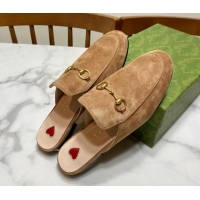 Good Quality Gucci Princetown Suede Flat Slippers Light Brown 2025 557730