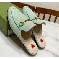 Popular Style Gucci Princetown Jumbo GG Canvas Flat Slippers Light Green 2025 557730