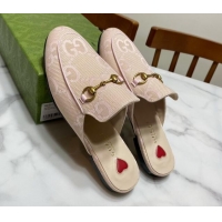 Shop Duplicate Gucci Princetown Jumbo GG Canvas Flat Slippers Light Pink 2025 557730